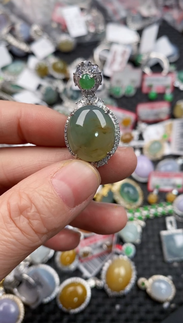 银S925镶嵌戒指翡翠12             1