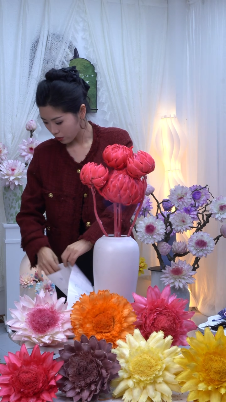 永生洋蓟亮粉4头【叶片有伤】7703