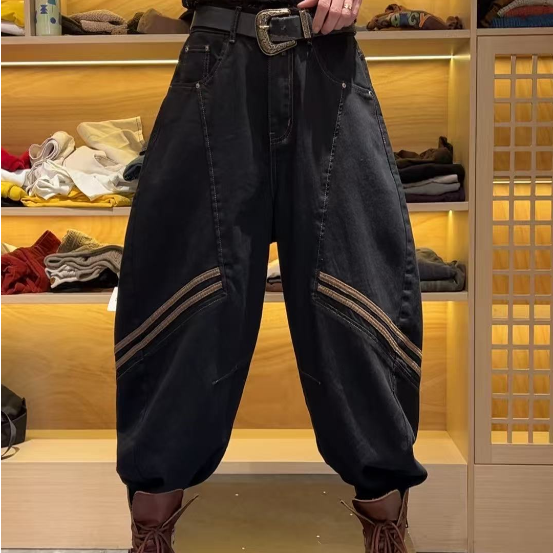 8067早春欧货重工水洗设计感时尚休闲老爹哈伦牛仔裤