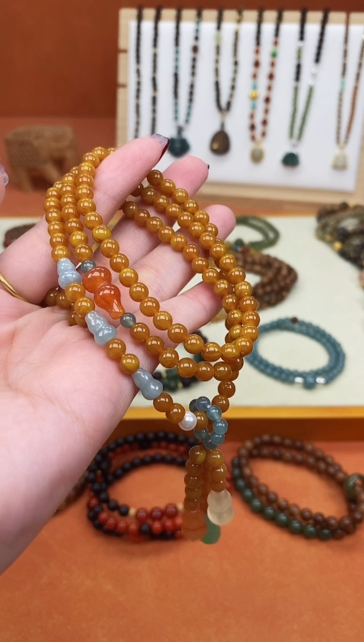 手链蜜蜡未镶嵌多圈蜜蜡蓝水葫芦手链