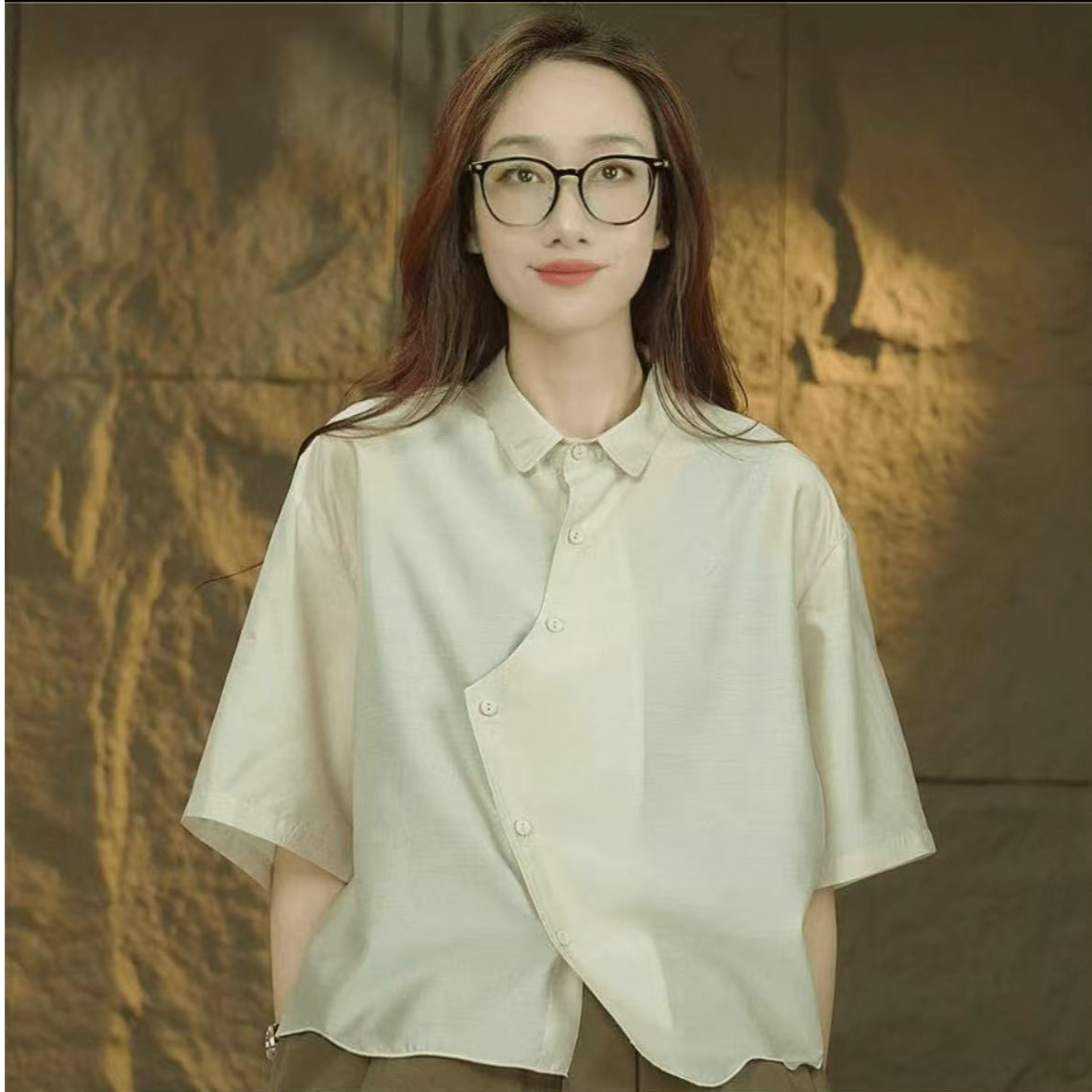 8495-不规则波浪边（香槟）中式衬衫