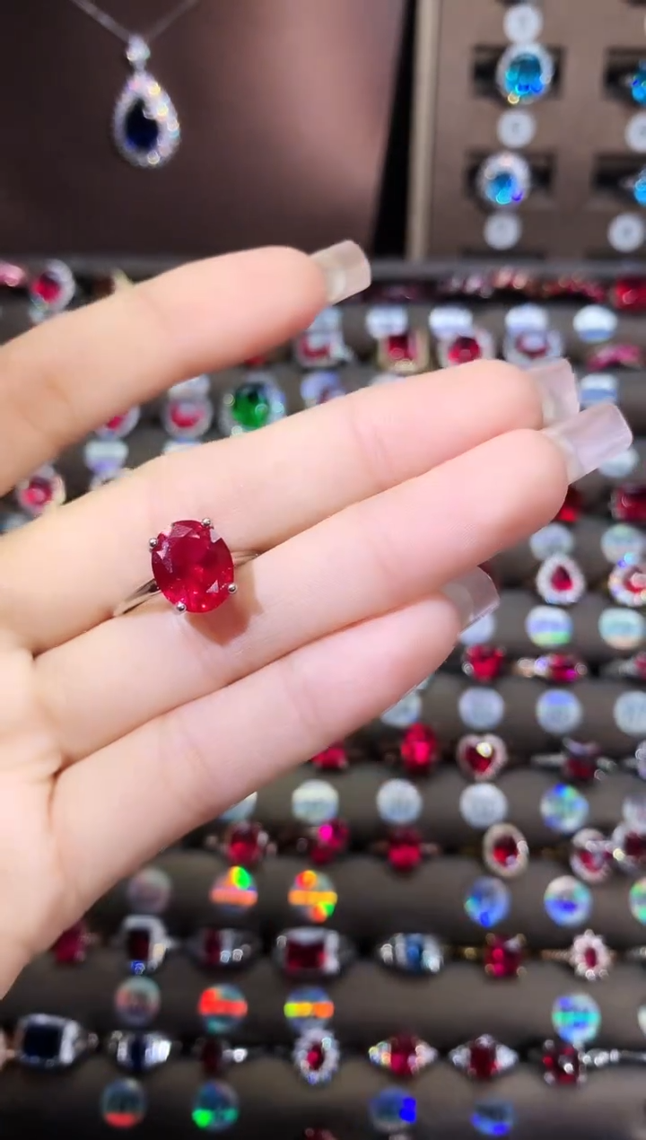 无925银鸽血红色戒指