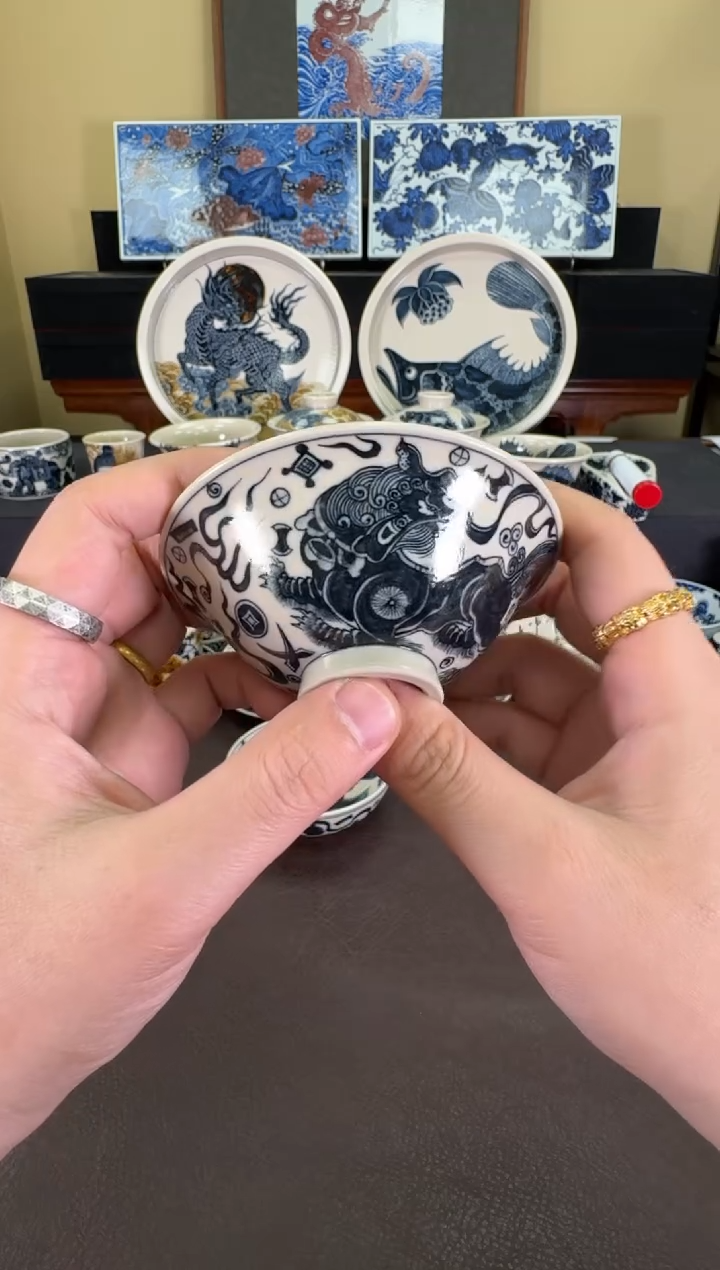 【闪购商品】二号釉杂宝狮子斗笠杯