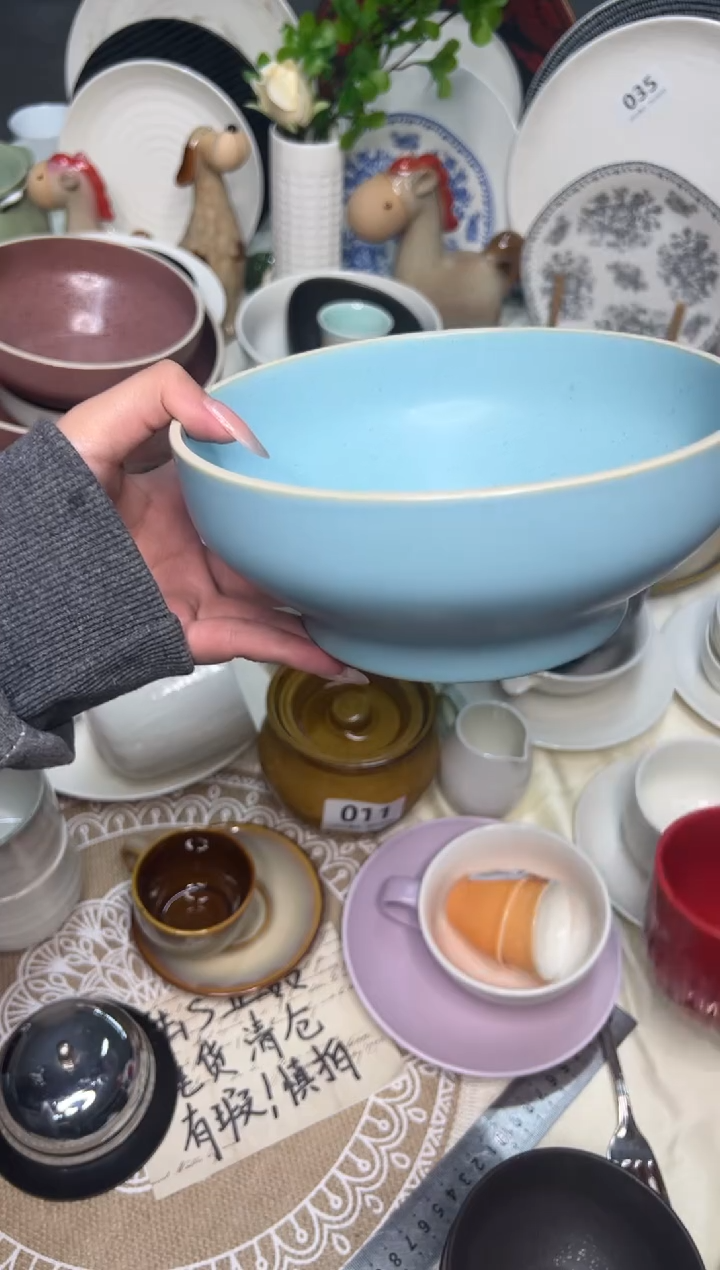 新骨瓷082瑕疵 烟灰浅蓝7寸  面碗