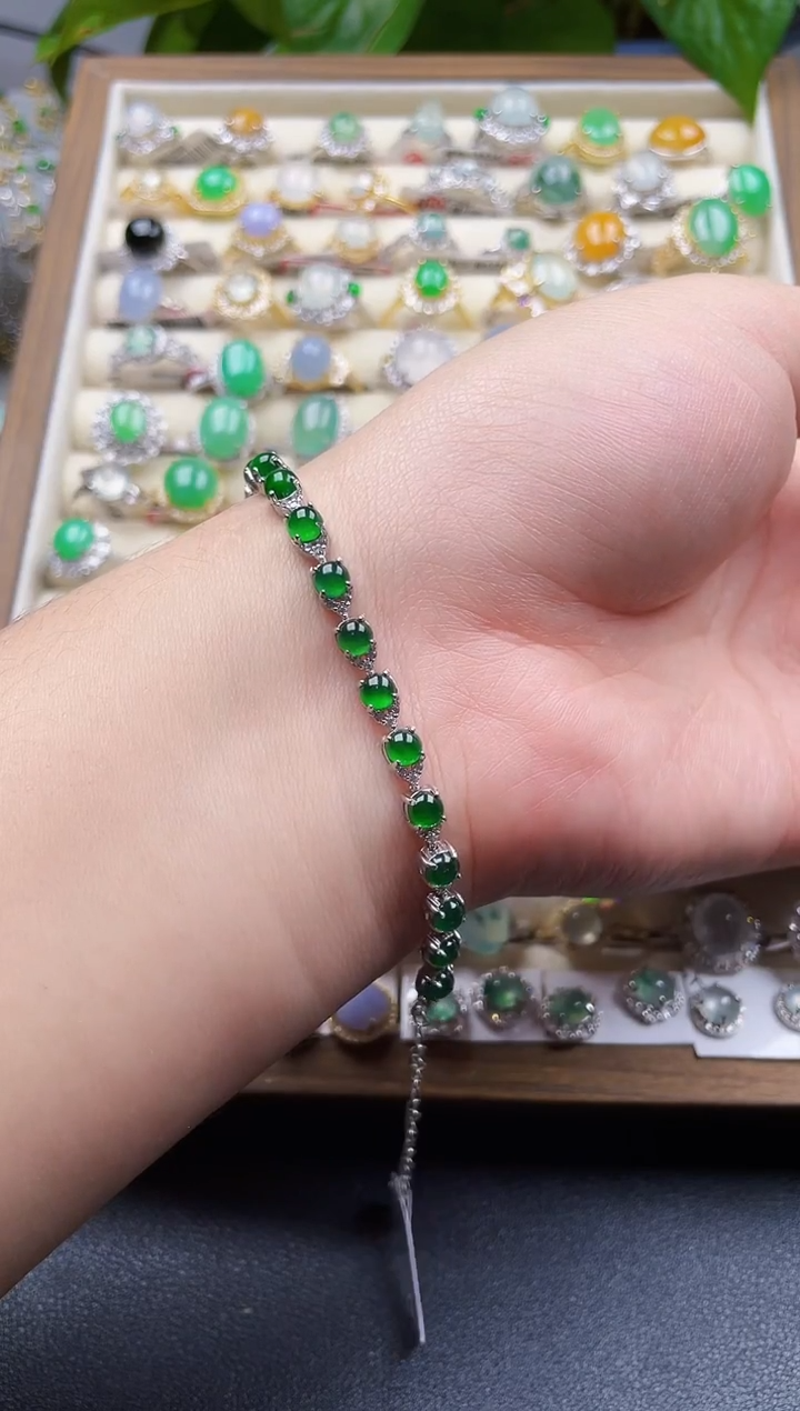银S925镶嵌手链翡翠133