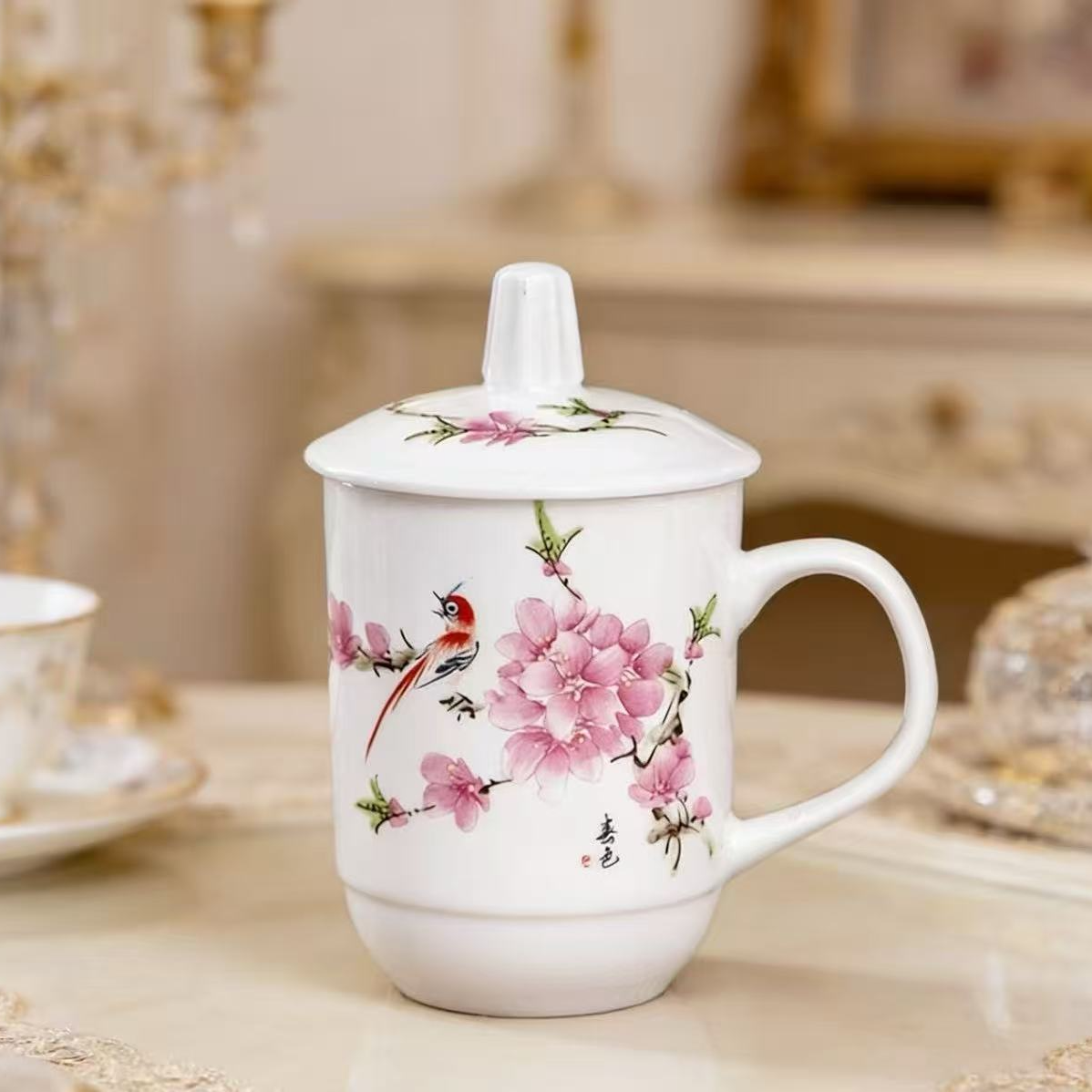 景德镇水点桃花办公杯