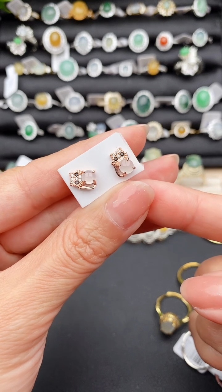 【闪购商品】翡翠戒指银S925镶嵌缅甸天然A货翡翠444   6-3