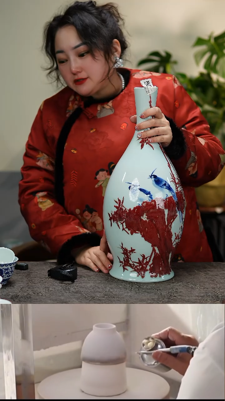 【闪购商品】031国企好瓷推荐青花釉里红景秀前程赏瓶