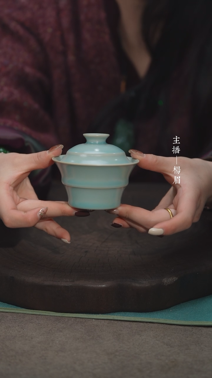 【闪购商品】竹节两才盖碗100ml-汝瓷张海英-眉