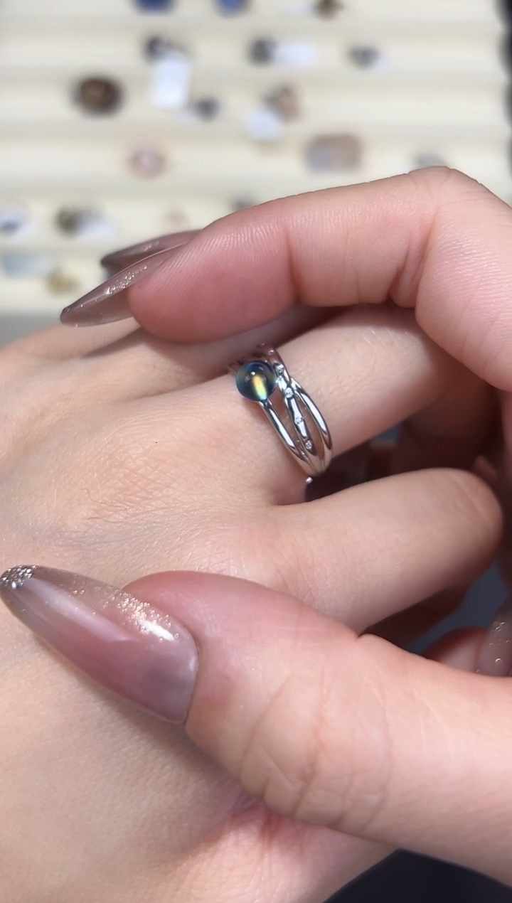 戒指银S925镶嵌月光石发一（03）