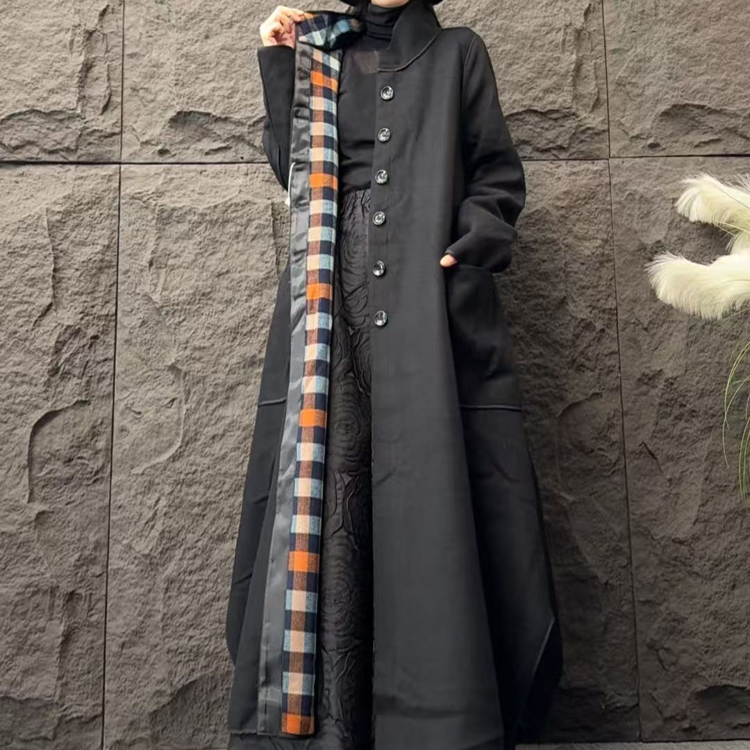 格子色气质时尚百搭秋冬双面羊毛大衣8600