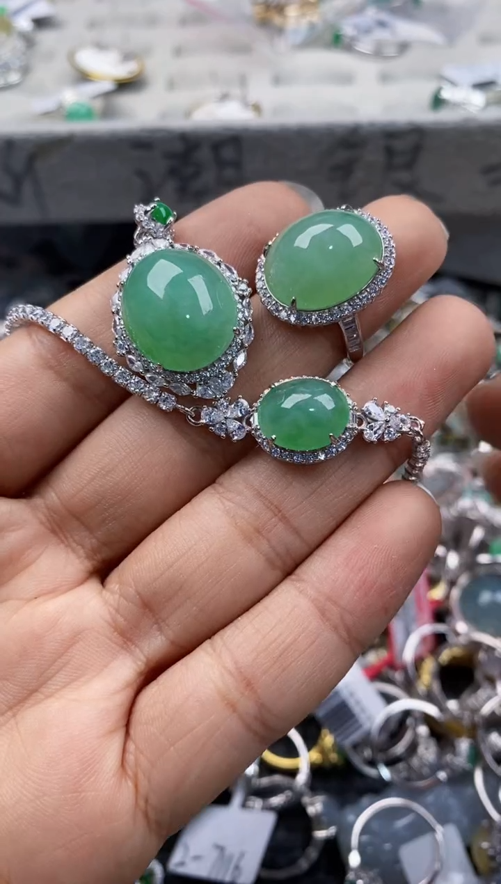 银S925镶嵌戒指翡翠11---4