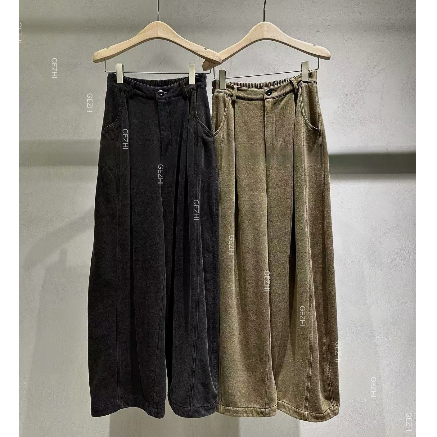 上新蓝世水洗棉工艺GEZHI 自在有型慵懒 |显高半松紧腰弯刀休闲裤