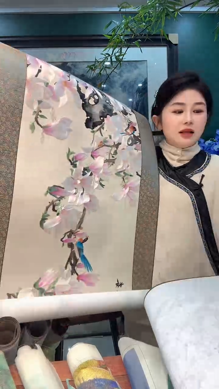 竖款非遗苏绣手工刺绣软裱