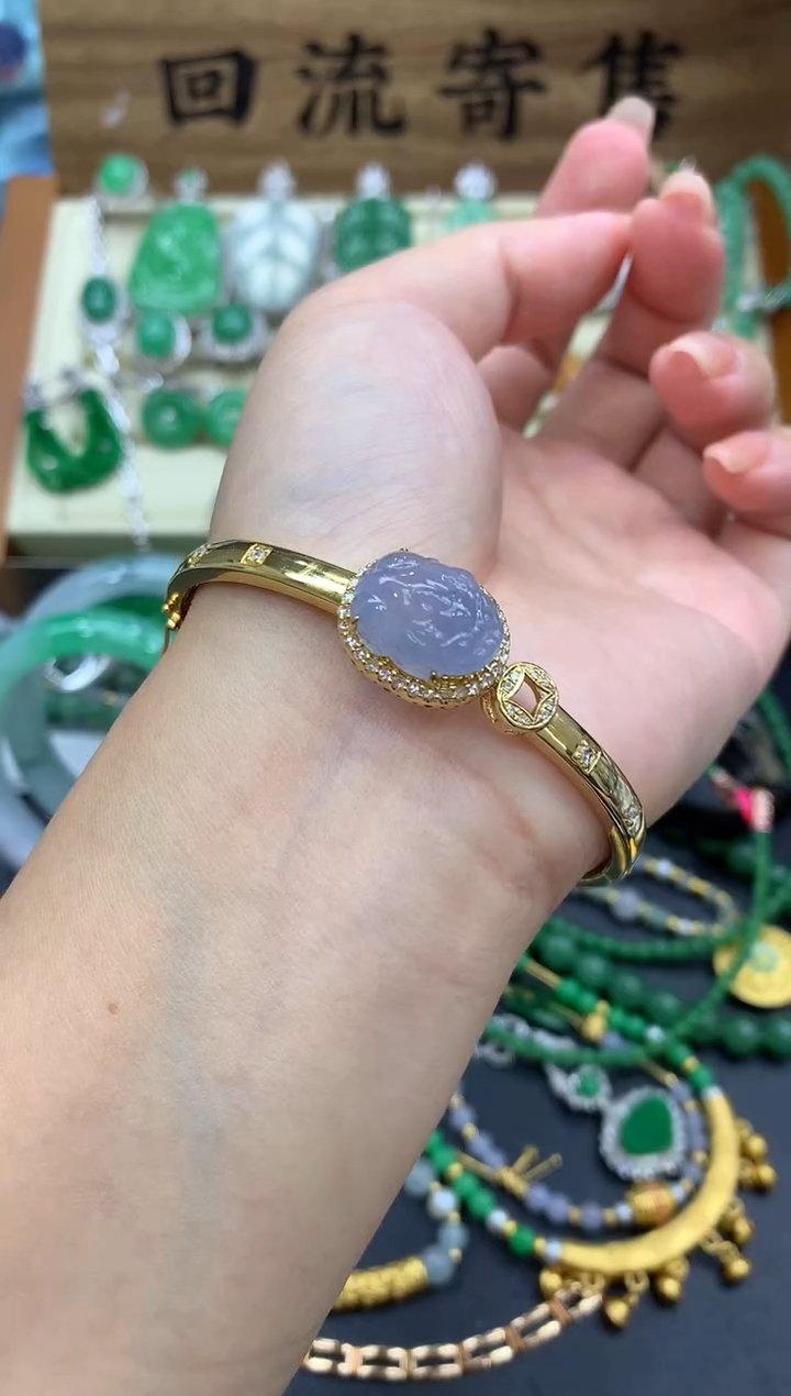 【闪购商品】翡翠手镯18K金镶嵌460-中国好珍宝