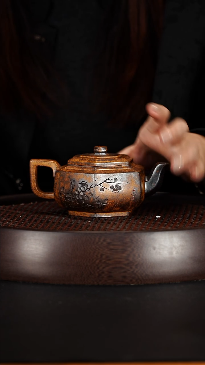 茶壶紫砂宜兴紫砂壶龙骨金砂柴烧六方雪华260cc