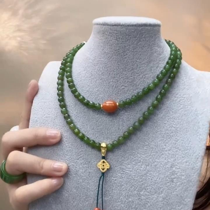 【老掌柜】天然和田玉/碧玉108项链多圈 H92153