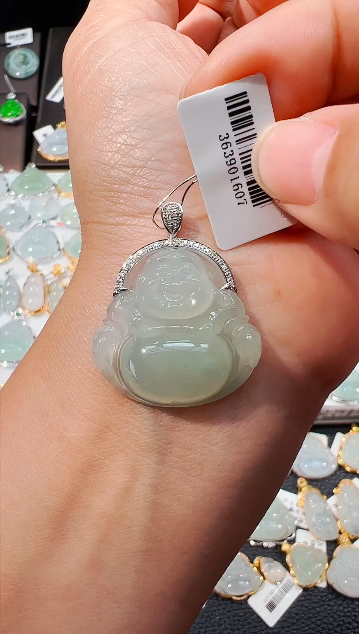 项链18K金镶嵌翡翠佛公吊坠1607