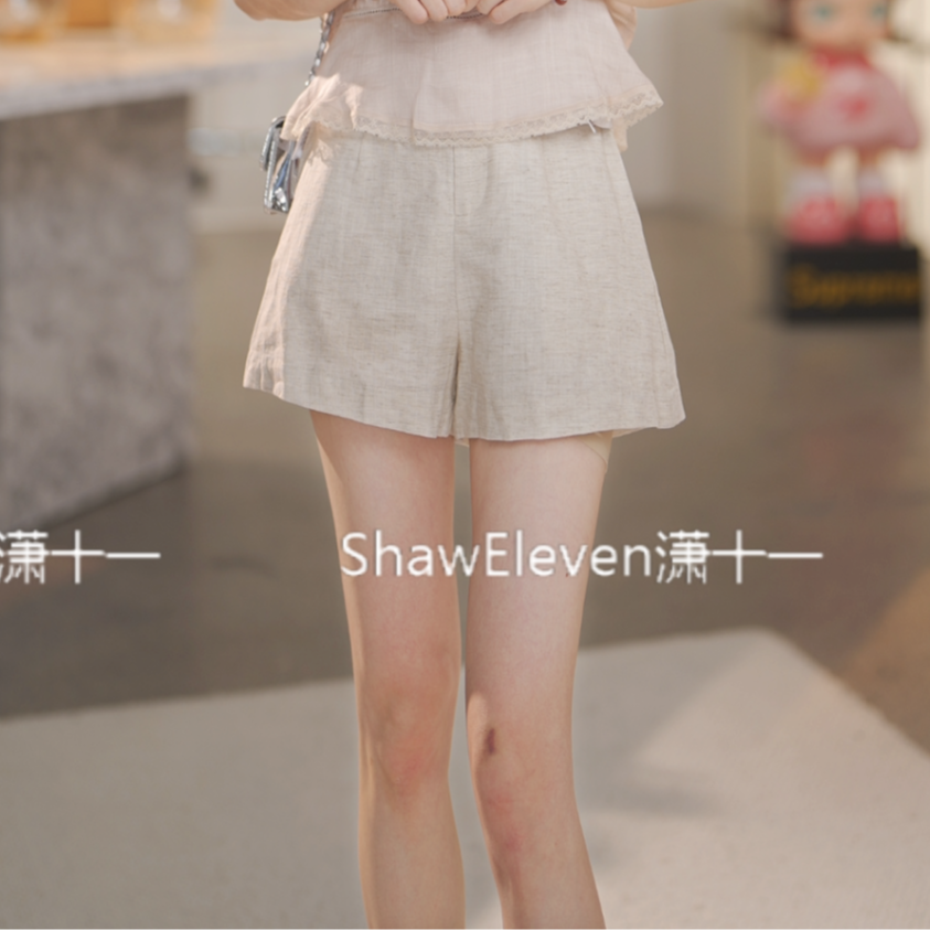 【ShawEleven】2025年夏装麻本色松紧腰百搭休闲短裤881051