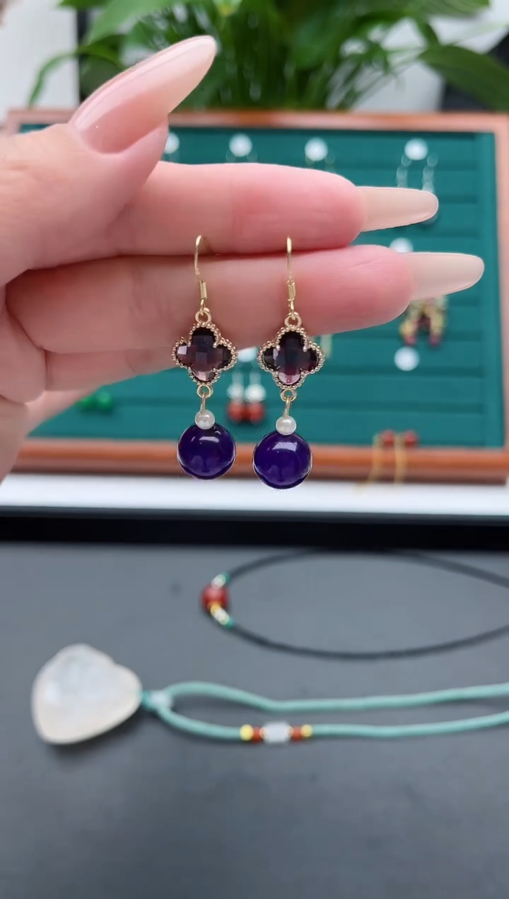 【闪购商品】玛瑙/玉髓耳饰银S925镶嵌090