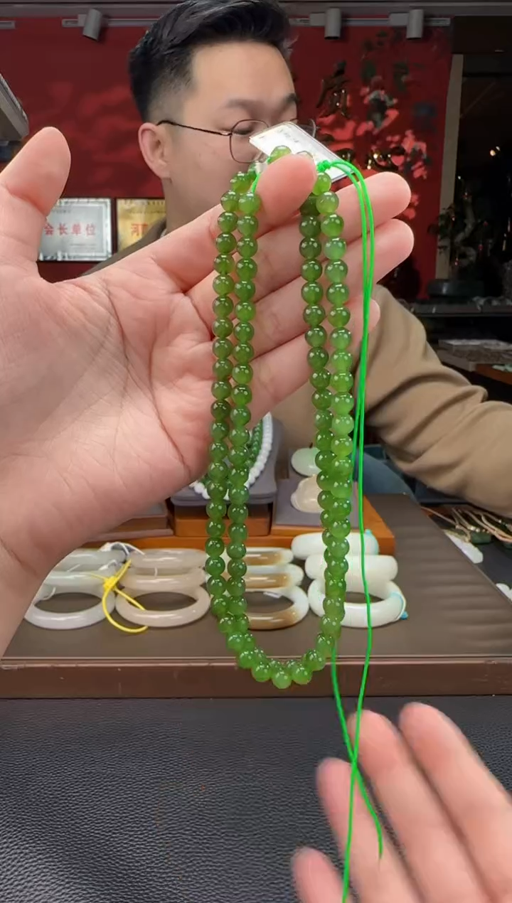 【闪购商品】和田玉未镶嵌颈饰碧玉冰阳绿108颗多圈卡6