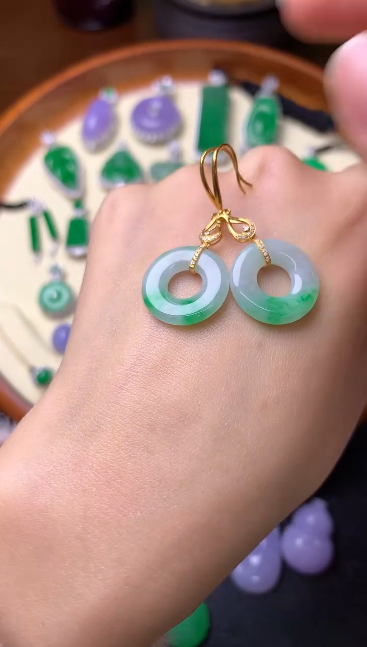 【闪购商品】翡翠耳饰18K金镶嵌耳饰