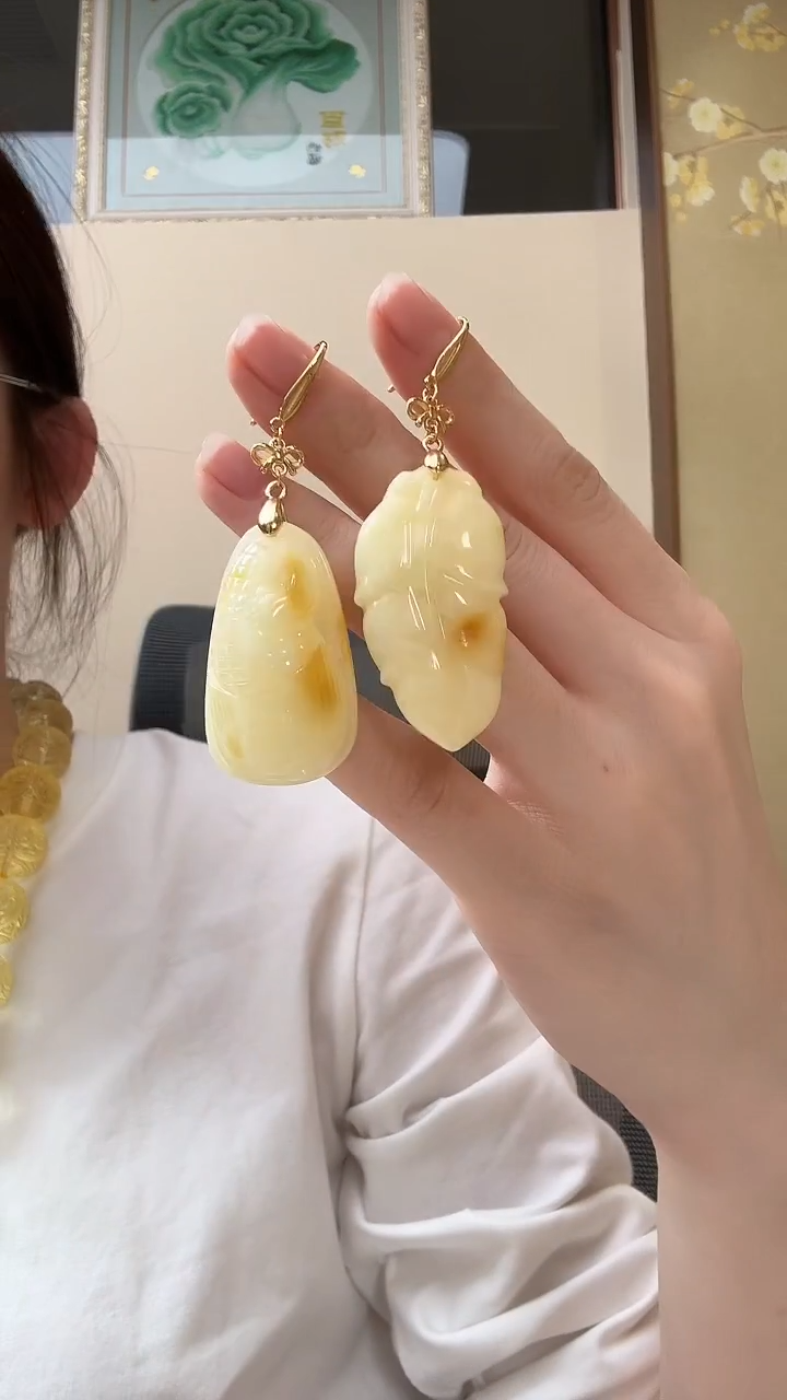 琥珀未镶嵌耳饰耳环