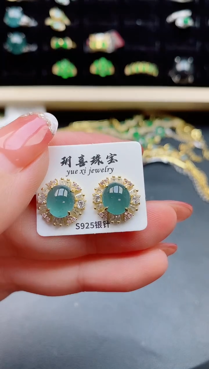 【闪购商品】翡翠耳饰银S925镶嵌5080