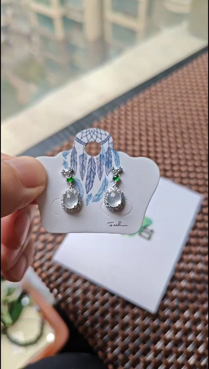 【闪购商品】翡翠耳饰银S925镶嵌翡翠耳饰S925银镶嵌