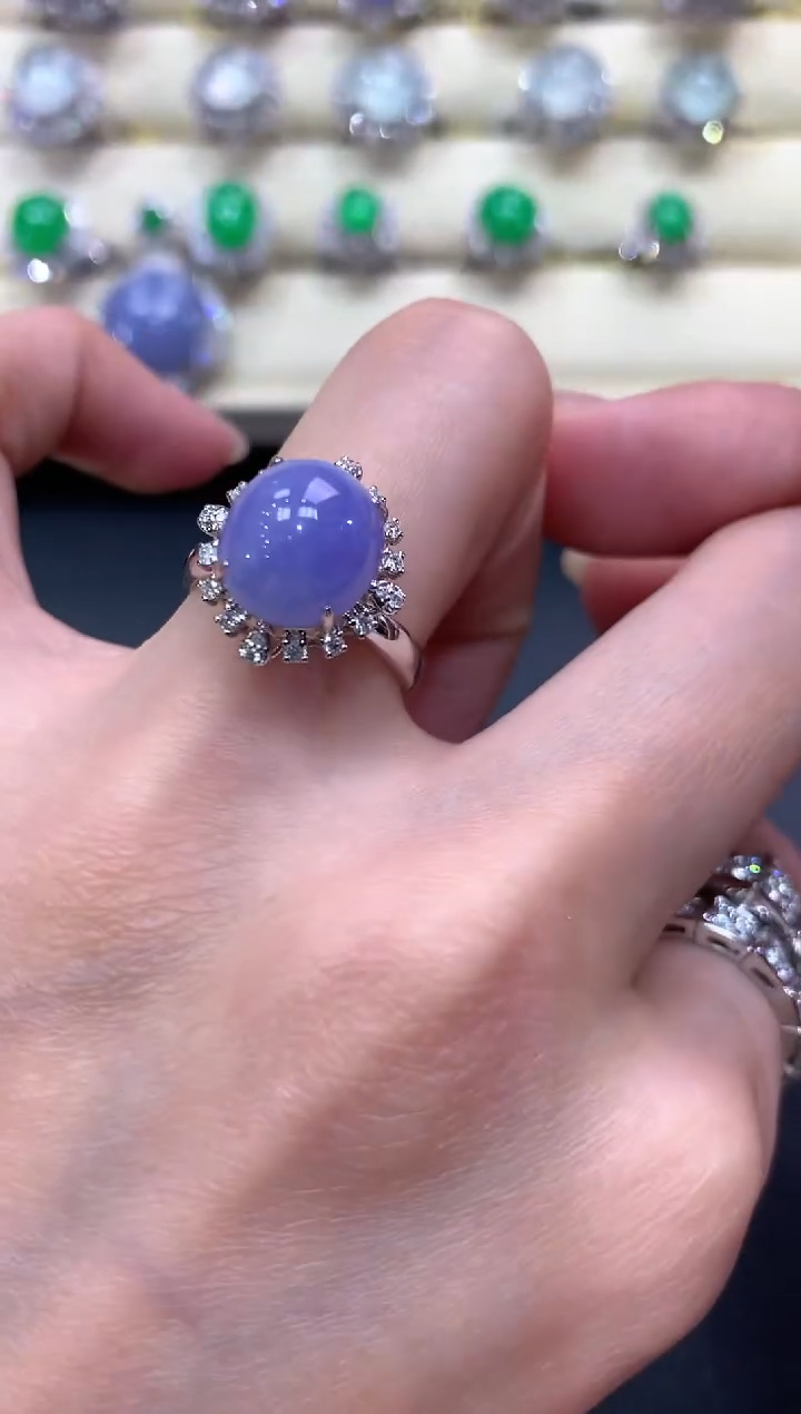 【闪购商品】翡翠戒指18K金镶嵌a229紫货有色差