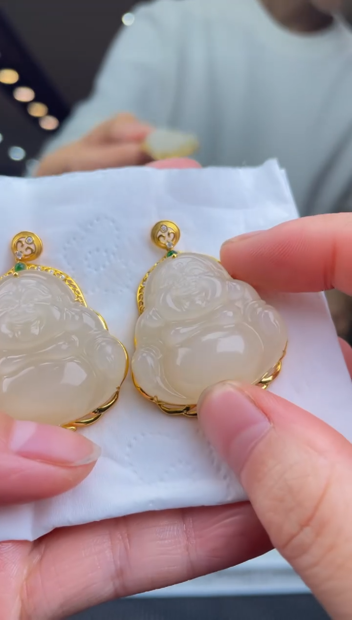 【闪购商品】定制和田玉18K金镶嵌天然和田玉多样性发其一