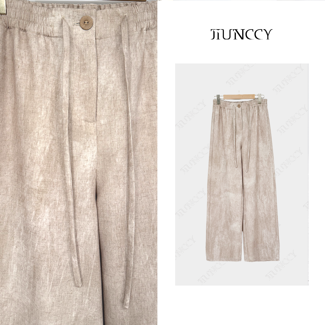 JIUNCCY【镜花】定制扎染抗皱松紧抽绳休闲直筒长裤 52YCK010