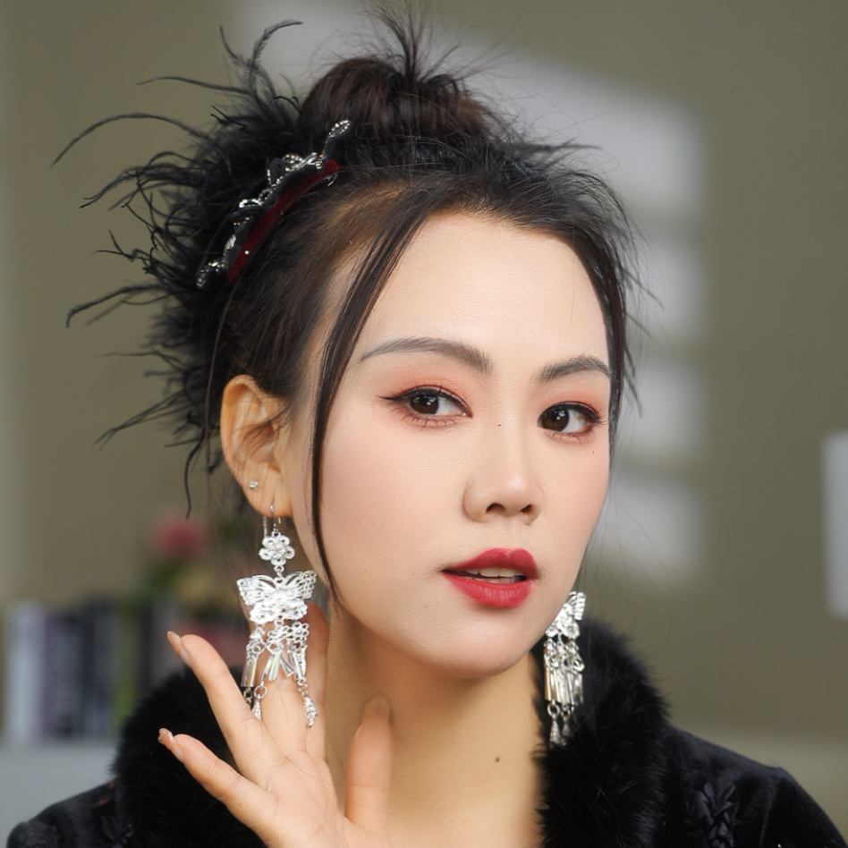 铜合金绒毛耳饰 银色蝴蝶耳环 手工法式气质波西米亚风R001