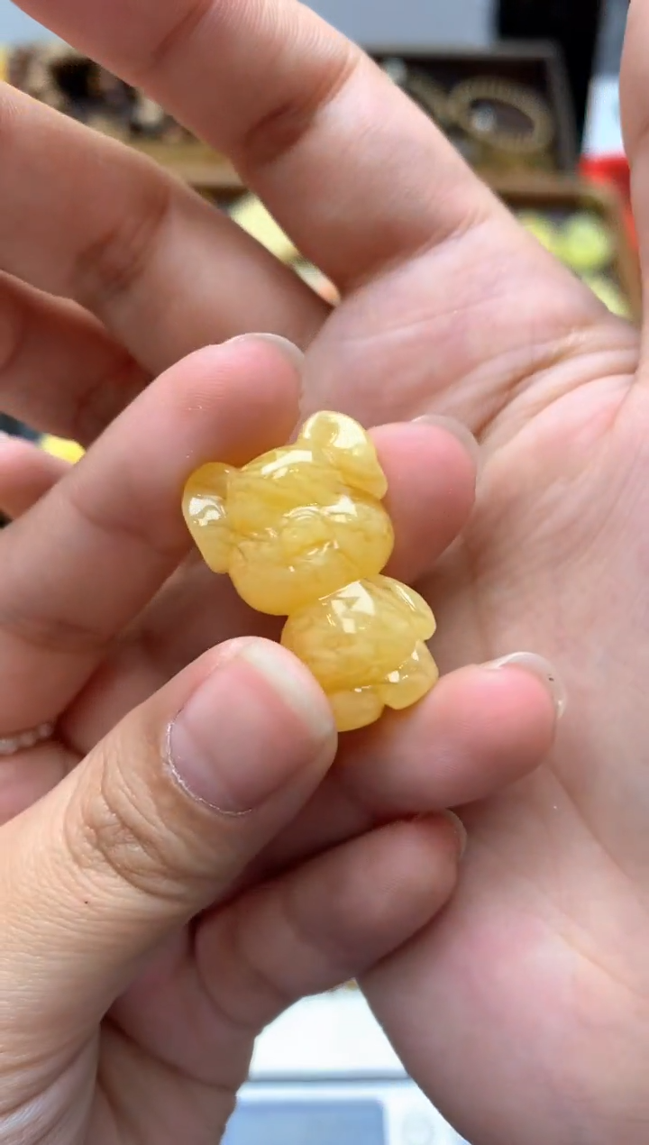 【闪购商品】琥珀珠宝奇石未镶嵌041琥珀蜜蜡花粉有纹小坑介意勿拍