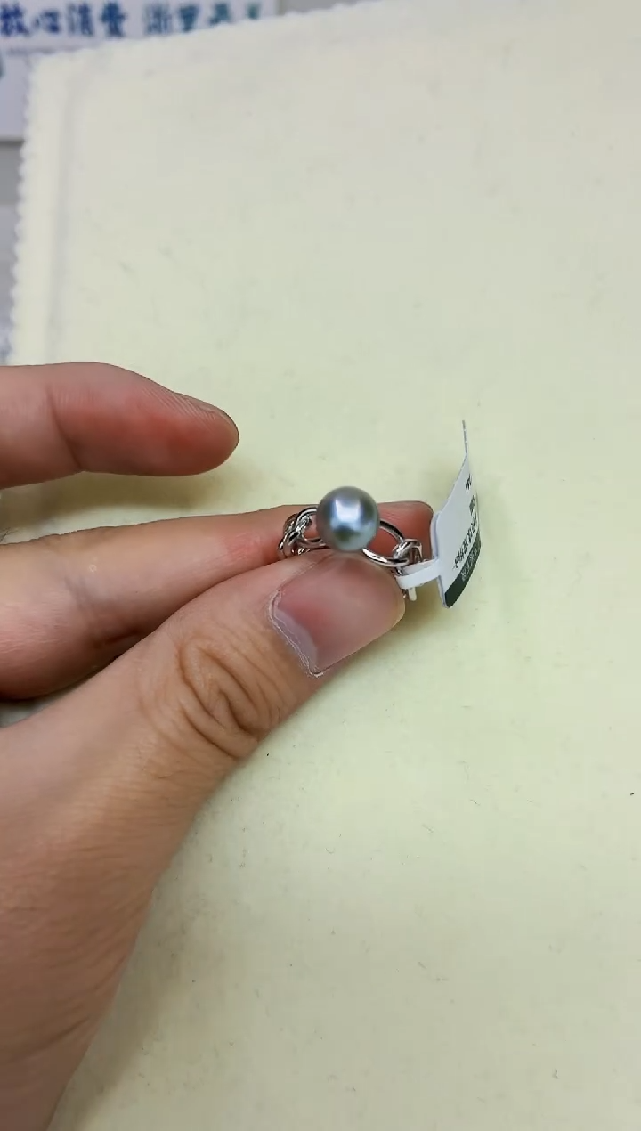 银S925镶嵌DA海水珍珠戒指8-9 y741