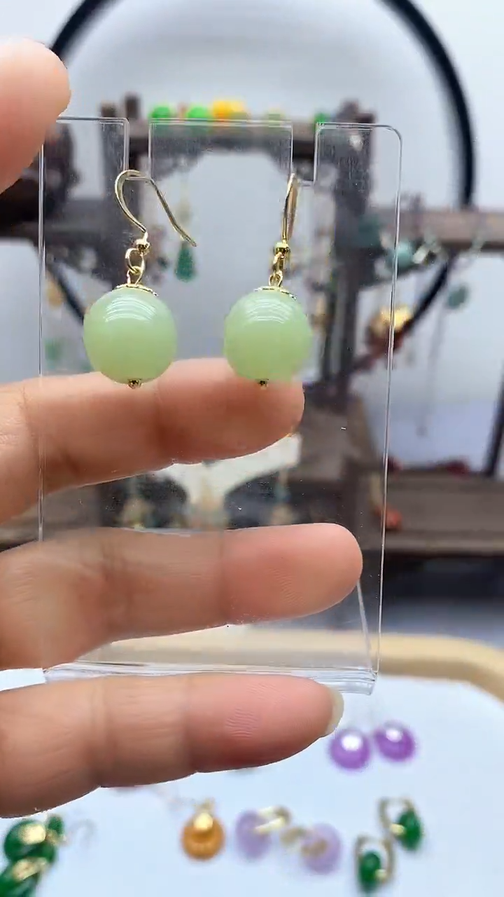 和田玉14K金镶嵌耳饰65