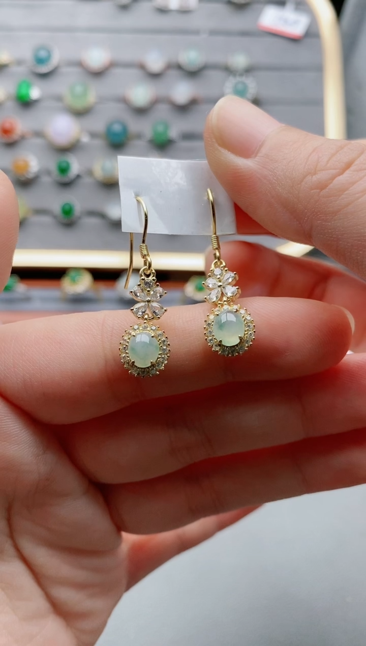 【闪购商品】翡翠耳饰银S925镶嵌一物一证