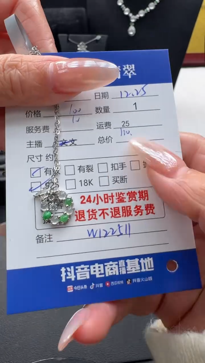 银S925镶嵌挂件翡翠翡翠项链