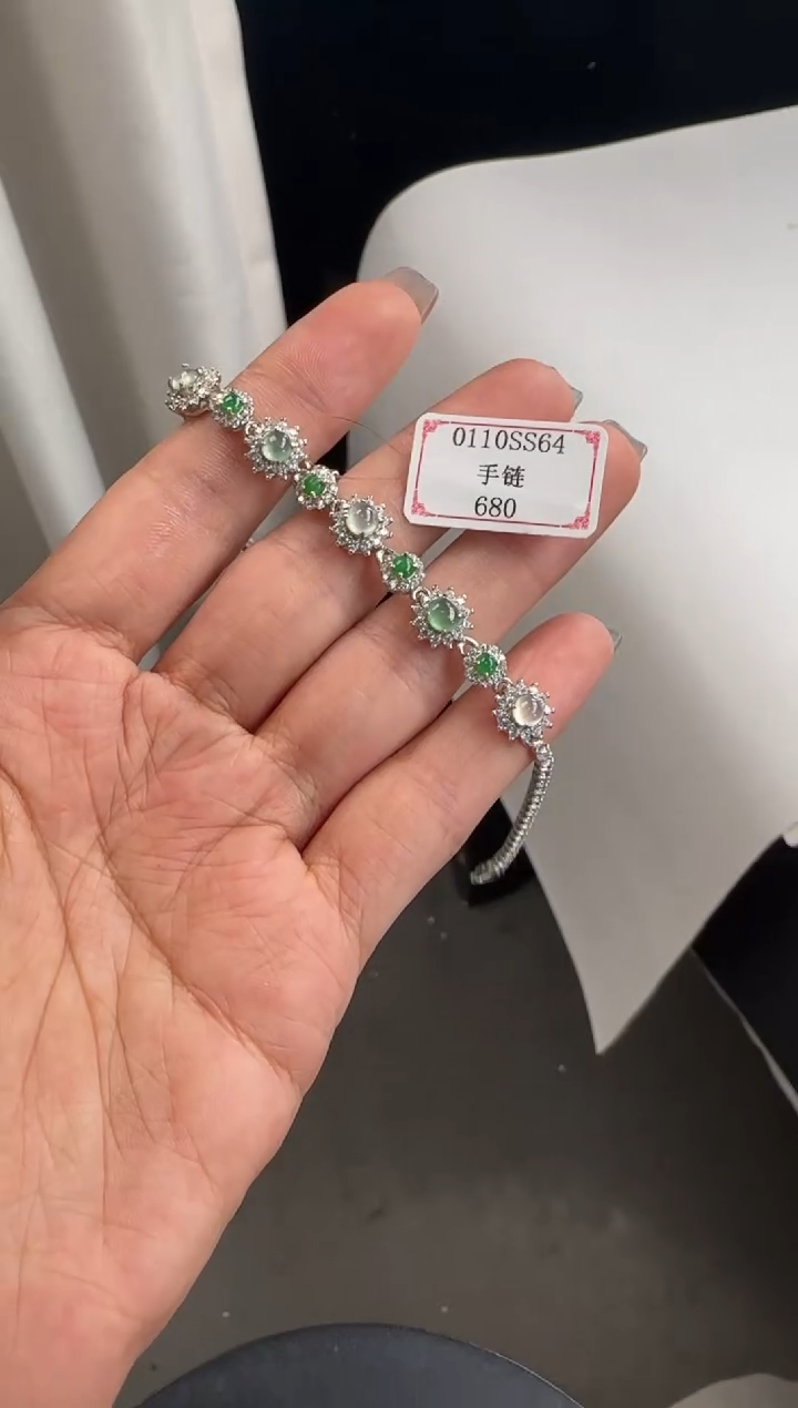 【闪购商品】翡翠手链银S925镶嵌0110SS64