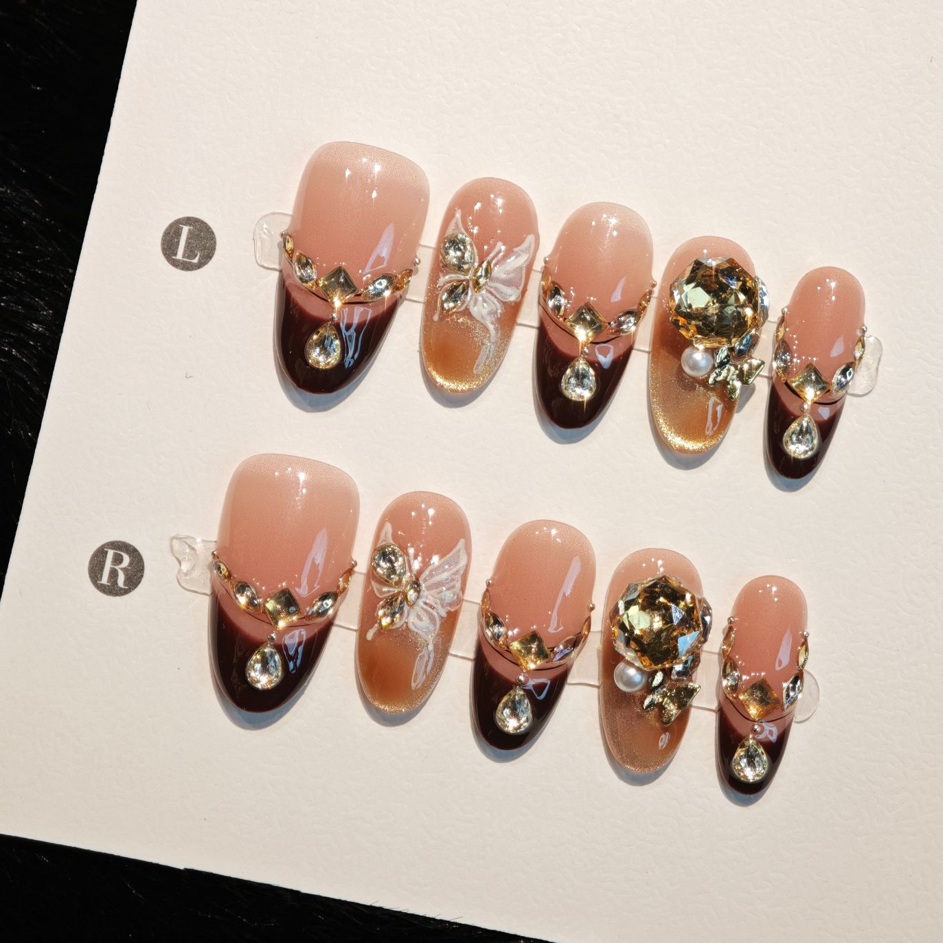 【甲丛印记】法式手绘碎钻晕染碎钻爆闪穿戴甲0018