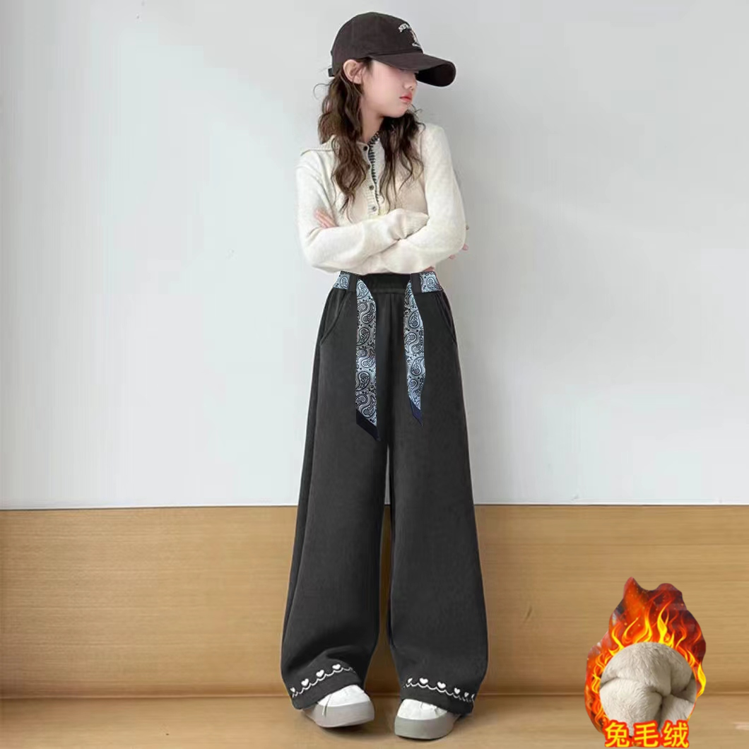 【巨厚仿水貂绒】抗寒-20℃一条过冬女童保暖卫裤冬季时尚印花直筒裤