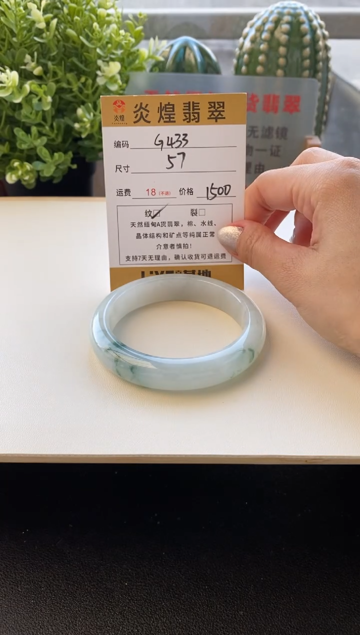 未镶嵌手镯翡翠57.2圈口编码G433