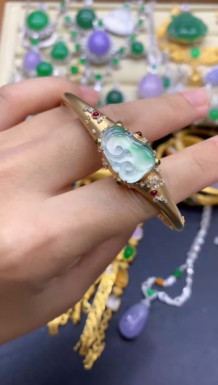 翡翠手镯18K金镶嵌396-中国好珍宝