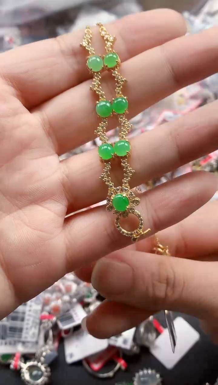 银S925镶嵌戒指翡翠天然A货缅甸翡翠