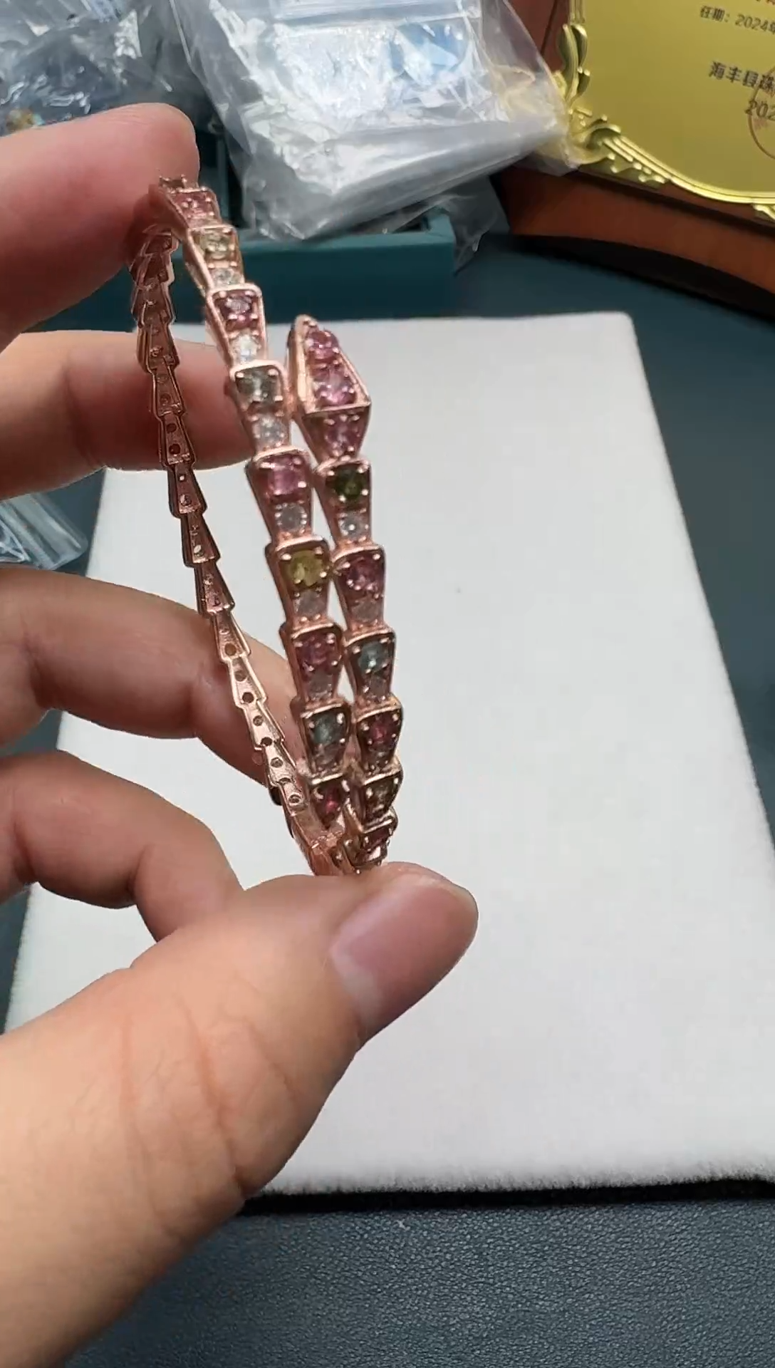 碧玺手镯银S925镶嵌【JQ】碧玺手镯（多样性发其一）