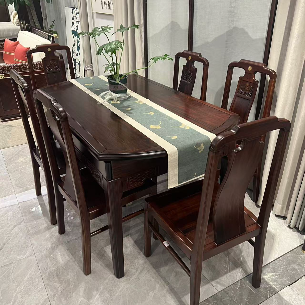 跳台餐桌----家用饭桌轻奢时尚现代黑檀新中式跳台餐桌吃饭桌