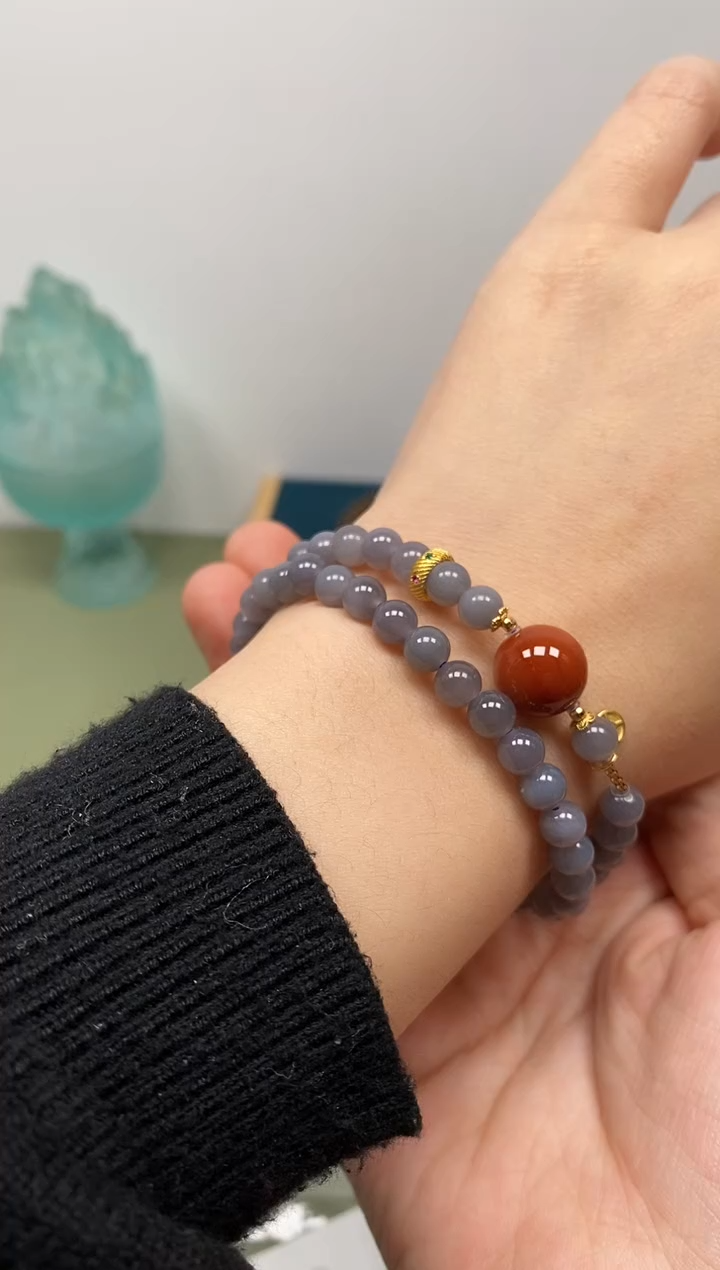 【闪购商品】和田玉手链未镶嵌和田玉烟紫0.6双圈手链