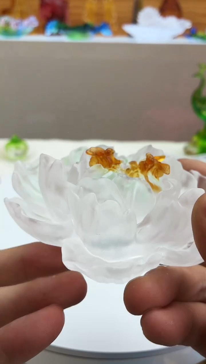 手工艺品琉璃白色牡丹花线香插11公分