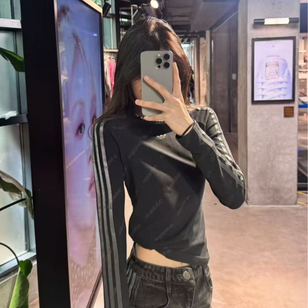 Adidas三叶草TIGHT TEE LS运动 修身 舒适百搭满印长袖T恤 KS6109