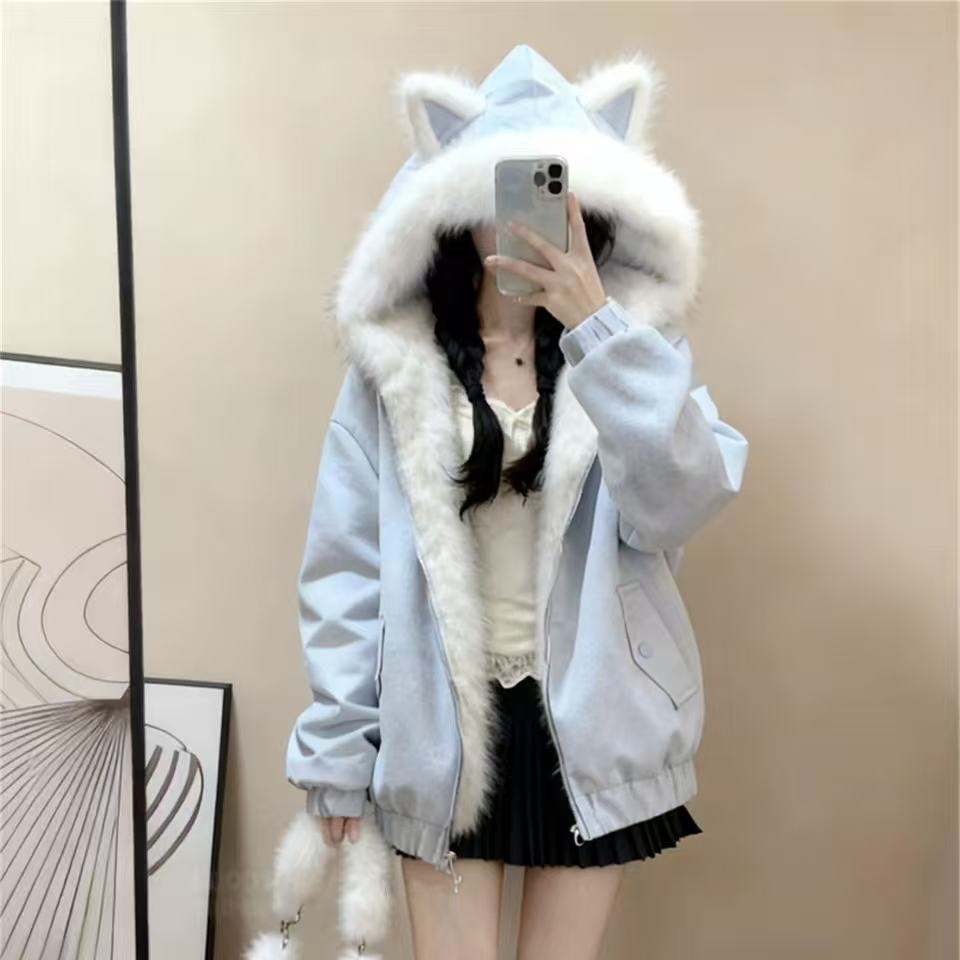 5836小猫耳朵外套粉蓝